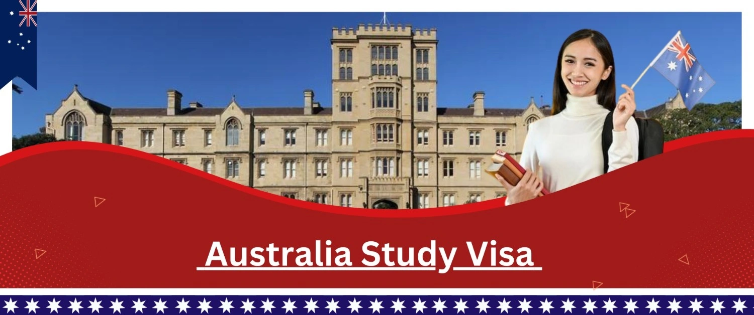 Australia study visa for a student holding a Australia flag and books in front of Australia university